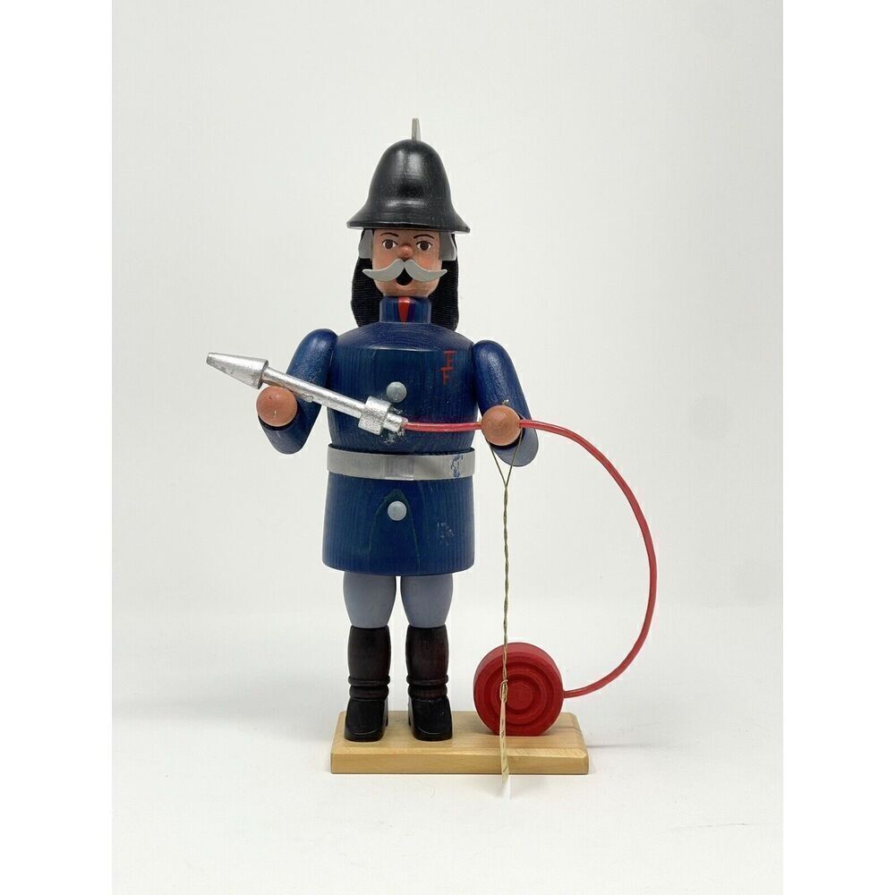 Vintage ERZGEBIRGE Kunsthandwerk German Wood Incense Smoker Fire Fighter Man 9”